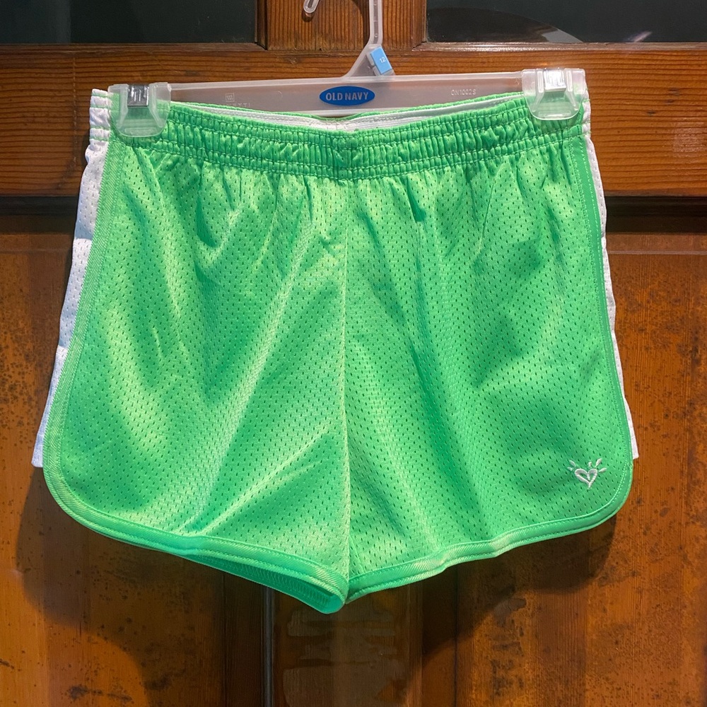 Justice Neon Green Athletic Mesh Shorts with White Trim